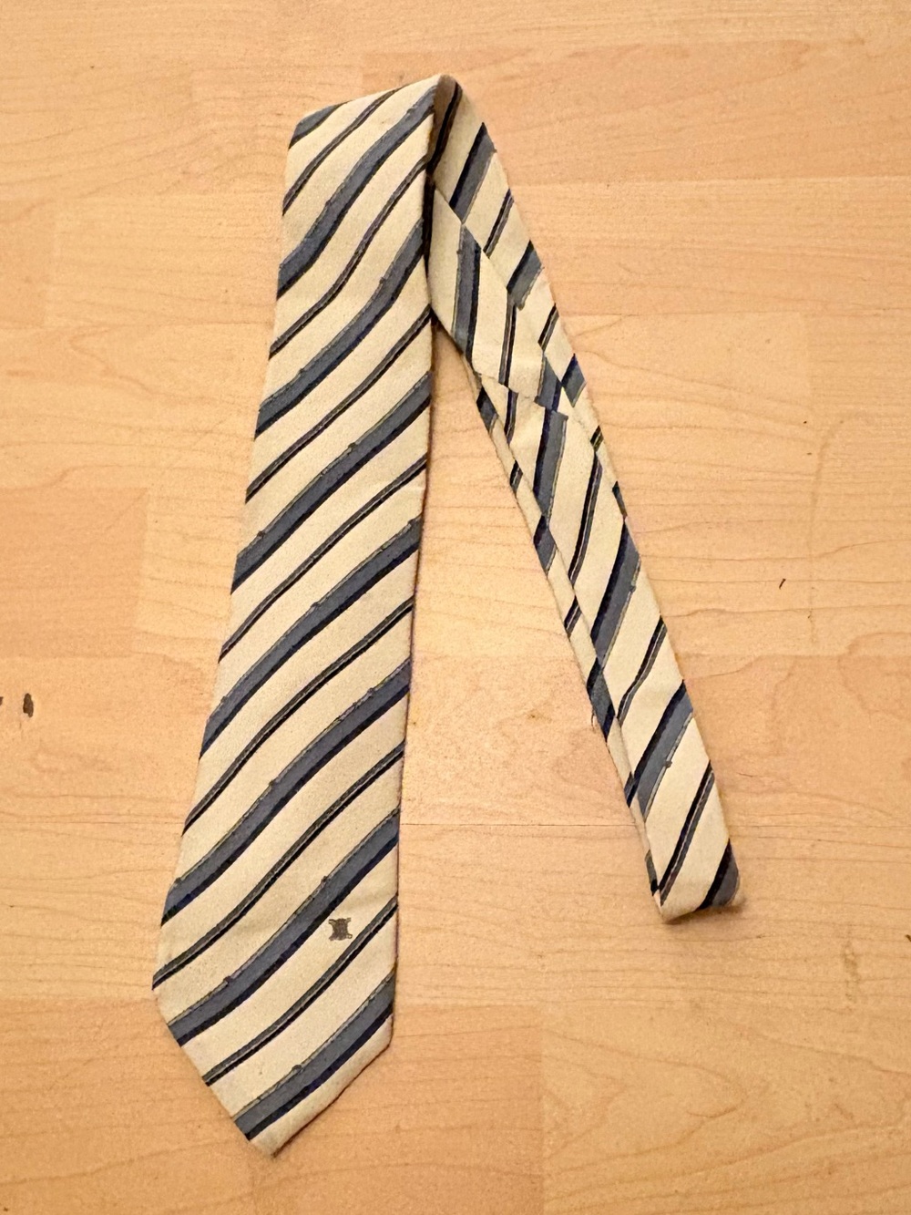 CELINE PARIS white Light blue Gray Striped Silk Tie Mens 58x3”